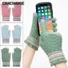 5本の指の手袋ファッションキャンディーカラーニットスクリーンタッチ冬の女性男性の便利な手着用厚い綿のユニセックスグアンテス1