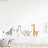 Nordic Cartoon Animals Wall Sticker för Barn Room Nursery Baby Boys Sovrum Väggdekaler Zebra Flamingo Elephant Giraffe Stickers 211112