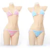 BHs Sets Japanische Sexy Dessous Lolita Kawaii Blau Rosa Weiß Gestreifter Mini Bikini Erwachsene Cosplay Erotische Kostüme BH Frauen Unterwäsche Set 020723H