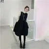 New Autum Winter Rhombus Pattern Cotton Dress Women Sleeveless Round Collar Bow Tie Slim Knee Length Slim Japan Style Vestidos 210302