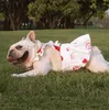 ペットの夏の蓮の葉のレースのドレスのスカートバケツシュナウザーの小さい中規模の犬と猫の服パゴダストロベリー印刷