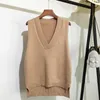 V-neck knitted Vest Women's Sweater Autumn And Winter Korean Loose Wild Pink Sweater Vest Women Sleeveless Sweater 11810 211025