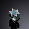 Heren Gouden Ring Hoge Kwaliteit Zespuntige Ster Volledige Stenen Diamanten Ringen Mode Hip Hop Zilveren Ringen Sieraden