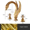 Luxury Soild Brass Gold Faucet Bathroom Golden Swan Faucets Double Crystal Handle Three Hole Wash Basin Tap Mixer ELF1513G1