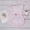 Baby meisje romper kleding linnen zomer mode kinderen kinderen effen kleur kleding licht roze jumpsuit katoenen bladerdeeg mouw roupas 210816