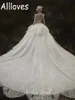 Luksusowe błyszczące kryształy koronkowe suknie balowe suknie ślubne z długimi rękawami Dubai Arabski Arabskie cekiny koraliki Ruched Chapel Tra168e