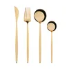 4pcs / set Golden Western Vaisselle Set Durable En Acier Inoxydable Vaisselle Couteau Fourchette Soupe Dessert Crème Glacée Cuillère Couverts Couverts Set Home Restaurant JY0297