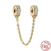 925 Sterling Silver Gold Charm Pendant Safety Chain Fit Pandora Bracelet DIY Women Jewelry
