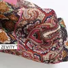 Zevity Kvinnor Vintage Paisley Flower Print Casual Smock Chic Blouse Ladies V Neck Agaric Lace Roupas Femininas T Shirts Tops LS6988 210603