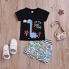 Zomer Kinderen Sets Casual Korte Mouw Print Cartoon T-shirt Dinosaur Shorts 2 stks Jongens Kleding 1-5T 210629