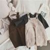 Girls' Suit Simple Stretch Bottoming Shirt Plus Corduroy Vest Skirt 20 Autumn Clothes Korean Japanese Style Children'S Clothing 210625