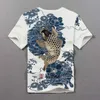 Chegada hip hop de malha tshirt homme camiseta homens bordados artigos com tatuagem de carpa curta o-pescoço algodão casual 210707