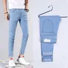 2021 Yeni Erkekler Streç Skinny Kot Moda Casual Slim Fit Denim Pantolon Mavi Siyah Beyaz Gökyüzü Mavi Pantolon Erkek Marka Giysileri X0621