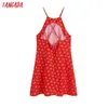 Tangada Women Red Floral Print Halter Dress Vintage Backless Zipper Cross Thin Cinghie Abiti corti femminili Mujer BE933 210609