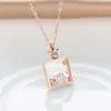 Luxury Womens Rose Gold Plated Heart Round Shape Stainless Steel Pendant Necklace