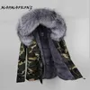 Frauen Winter Camo Parkas Große Waschbär Pelzkragen Mit Kapuze Mantel Outwear 2 in 1 abnehmbare Futterjacke Marke Stil 210910