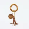 Mode En Bois Perle Bracelets Hêtre Gland Porte-clés Partie Pendentif En Cuir Bracelet Femmes Porte-clés Dames Porte-clés Bois Poignet Disque Bracelet Perlé Anneaux