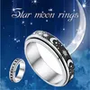 Cluster Rings Jewelry Stars&Moon Vintage Unisex Rotate Freely Spinner Ring Anxiety Figet Titanium Steel