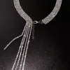 Shine Full Rhinestones Choker Necklaces for Women Long Tassel Crystal Necklace Statement Jewelry Gifts