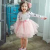 Retail Spring Autumn Easter Girl Fluffy Dress Floral Tiered Gauze Long Sleeve Princess Children Clothing 2-6 Years E88346 210610