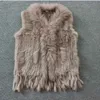 Real ladies Genuine Knitted Rabbit Fur Vest With Raccoon Trimming Waistcoat Winter Jacket harppihop fur 210927