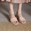 Sandels sandalias de piel vaca para mujer zapatos con punta cubierta tacón grueso banda estrecha tejido ciso correa en el tobillo 220303