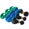 1B Blue Teal Ombre Brazilian Human Hair 3bundles z zamknięciem trzyosobowym kolorowym 4x4 części koronki z brazylijskimi włosami BO3199136