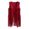 Women's Vests Women Vest Sleeveless Leather Jacket Motorcycle Tops Spring Imitation Ethnic Suede Tassels Fringe Cardigan