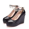 Crystal Queen Ankelband Platform Wedge Pump High Heels Sapato Feminino Klänning Skor 220217