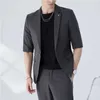 (Veste + Pantalon) Costume de mariage à manches mi-longues pour hommes d'été Marque de luxe Slim Casual Grey Tuxedo Costume 2 pièces Masculino Smock X0909