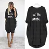 Żona mama letnie sukienki swobodne kobiety moda okrągła szyjka T-koszulka długi rękaw Sundress Slim Sexy Sukienka plus size s-5xl