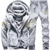 Vinterbanor sportkläder set män huva fleece tjocka hoodies jacka bantar set mäns avslappnade varma träning 2 stycken uppsättningar 201128