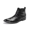 Winter Fashion Party Dress Shoes Bullock Pointed Toe Men Ankle Boots Genuine Leather Formal Short Boots Botas