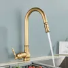 Quyanre Antique Brass Pull Out Kitchen Faucet Cold Water Mixer Crane For Bathroom 360 Rotation Kitchen Mixer Tap Basin Taps 211108