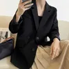 Oversized Black Blazer Kvinna Vår Höst Långärmad Drape Solid Färg Kvinnors Loose Silhouette Suit Jacket 211006