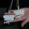 Kedjor Iced Out Bling CZ Letters Certified Steppa Gun Hänge Halsband 2 Färger Cubic Zircon Charm Hip Hop Smycken För Män