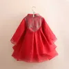 Zima 3 4 6-12 lat Rok Koronki Czerwone Tradycyjne Chińskie Odzież Cheongsam Plus Velvet Tang Dress Dla Dzieci Dziewczynek 210701