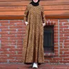 Etniska Kläder Kvinnor Mode 2022 Höst Muslim Kaftan Lång Klänning Elegant Blomstryck Vestidos Casual Syls Ruffle Turkiet Hijab