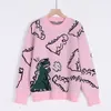 Свитер Харадзюку, модный вязаный женский мужской свитер, милый пуловер с динозавром из мультфильма, свитера, модный уличный джемпер, розовые купальники с длинными рукавами