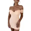 Ankomst Kvinnor Sexig designer av axeln Beige Bodycon Bandage Dress Ladies Elegant Prom Party Vestido 210527