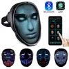 Halloween Nieuwigheid Verlichting Full Color LED Gezicht Veranderend Gloeiend Masker APP Controle DIY 115 Patronen Glanzende Maskers Voor Ball Festival DJ Party Kerstmis