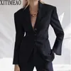 ZA Kadınlar Blazer Mont Uzun Kollu Tek Göğüslü İnce Rahat Takım Elbise Ceketler Koyu Mavi Bayan 210602 Tops