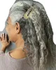 Salt pepper curly gray ponytail human hair extension naturally grey pony tail hair piece black mixed silver no care with drawstrin260w