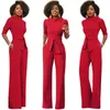 Kvinnors jumpsuits Rompers Elegant Office Work Wear Business Formal 2021 Women Half Sleeve Pockets Wide Ben Pants Romper Fas208R