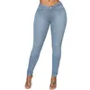 Pencil Pant High Waisted Stretch Denim Jeans Fashion Cotton Slim Zipper Blå Retro Tvättade Skinny Byxor 210629