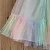 FOCUSNORM 5-11Y Summer Kids Girls Casual Dress Knit Lace Patchwork Rainbow Print Knee Length Tutu Dress Q0716