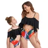 Summer Family Matching Swimsuit 2pcs Sets Bikini Soild Top Wave High Waist Swimming Trunks Mother Daughter E2101 210610