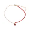 Curto pequeno coração vermelho choker simples temperamento líquido amor pérola cadeia colar corda colares mulheres casamento jóias