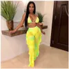 2022 Women Bikini Tracksuits Mesh Beach Two Piece Set Tie Dye Swimwear Sexy V Neck Backless Bandage Pleated Pants