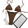 Cartas vintage Impreso Bikinis Traje de baño Para mujer Trajes de baño de cadena dividida sexy con corbata Fiesta en la piscina de verano Spa Sujetador de playa Calzoncillos Tangas 218K